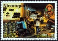 NICARAGUA - CIRCA 1980: A stamp printed in Nicaragua shows Street barricade and General Augusto C. Sandino, circa 1980.