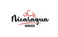 Nicaragua country with red love heart and its capital Managua creative typography logo design