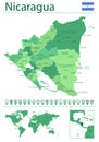 Nicaragua detailed map and flag. Nicaragua on world map