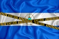 Nicaragua flag, the Don`t Cross the Line mark and the location tape. Crime concept, police investigation, quarantine. 3d renderin