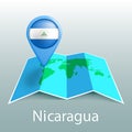 Nicaragua flag world map in pin with name of country Royalty Free Stock Photo