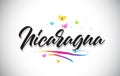 Nicaragua Handwritten Vector Word Text with Butterflies and Colorful Swoosh