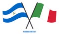 Nicaragua and Italy Flags Crossed And Waving Flat Style. Official Proportion. Correct Colors