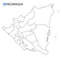 Nicaragua map, black and white detailed outline regions of the country