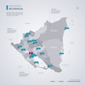 Nicaragua vector map with infographic elements, pointer marks