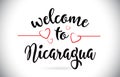 Nicaragua Welcome To Message Vector Text with Red Love Hearts Il