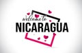 Nicaragua Welcome To Word Text with Handwritten Font and Red Hearts Square