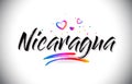 Nicaragua Welcome To Word Text with Love Hearts and Creative Handwritten Font Design Vector