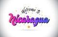 Nicaragua Welcome To Word Text with Purple Pink Handwritten Font and Yellow Stars Shape Design Vector