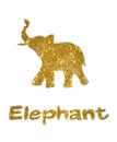 Nice abstract elephant of golden glitter, with trunk raised up - interesting element for your design and good luck symbol