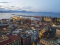 Nice aerial view of Naple and Mediterranean sea with city lights during the morning, Italy Royalty Free Stock Photo