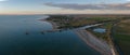 Nice aerial view of typical fishing huts at sunset near Comacchio Royalty Free Stock Photo