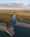 Nice aerial view of typical fishing huts at sunset near Ravenna Royalty Free Stock Photo