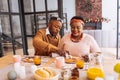 Nice afro American couple having breakfast together Royalty Free Stock Photo
