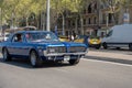 classic car, Mercury Cougar XR7 in blue color on the streets of the European city