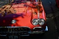 Nice antique red car at the parking lot in Downers Grove, United States