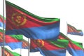 Nice any holiday flag 3d illustration - many Eritrea flags are waving isolated on white