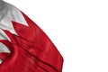 Nice any occasion flag 3d illustration - Bahrain flag with large folds lie in bottom left corner isolated on white