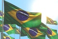 Nice any occasion flag 3d illustration - many Brazil flags are waving on blue sky background