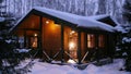 A nice architected wooden house in the forest. Twilight