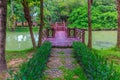 Nice Wooden Bridge Surrounded by Green Plants and Trees Royalty Free Stock Photo