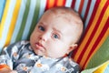 nice beautiful baby look at camera portrait on colourful plaid