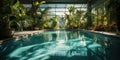 Nice big pool. Relaxation and sports, design swimming pool. Generative AI