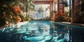 Nice big pool. Relaxation and sports, design swimming pool. Generative AI