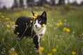 Nice black and white cat playing in the lawn Royalty Free Stock Photo