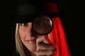 Nice blond female spy with magnifier