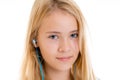 Nice blond girl listening misic