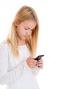 Nice blond girl with phone Royalty Free Stock Photo