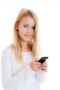 Nice blond girl with phone Royalty Free Stock Photo