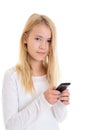 Nice blond girl with phone Royalty Free Stock Photo