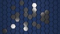 Blue and matal chrome hexagons background pattern, 3d render illustration