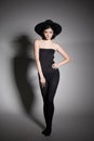 Nice Body Shape. Girl Wearing Big Black Hat. Royalty Free Stock Photo