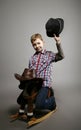 Nice boy in hat on a horse Royalty Free Stock Photo