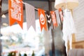 Nice bright decorations with sign trick or treat lying in light spacious event hall