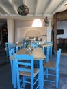 Cafe in Santorini, Greece. Blue and white