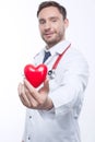Nice cardiologist holding heart Royalty Free Stock Photo