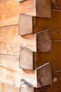 Nice carpentry joints with massive cedar wooden beams Royalty Free Stock Photo