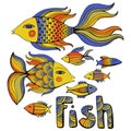 Nice cartoon fishes set. Vector image. Royalty Free Stock Photo