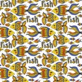 Nice cartoon fishes set. Vector seamless pattern. Royalty Free Stock Photo