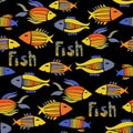 Nice cartoon fishes set. Vector seamless pattern. Royalty Free Stock Photo