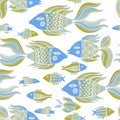 Nice cartoon fishes set. Vector seamless pattern. Royalty Free Stock Photo