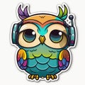 Nice cartoon illustration, sticker style colorful owlet!