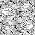 Nice cartoon monochrome fishes set. Vector image.