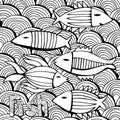 Nice cartoon monochrome fishes set. Vector image.