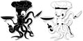 Nice cartoon octopus chef in cook hat. Royalty Free Stock Photo