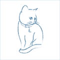 Nice cat in a collar with a dragonfly. Vector Sketch.